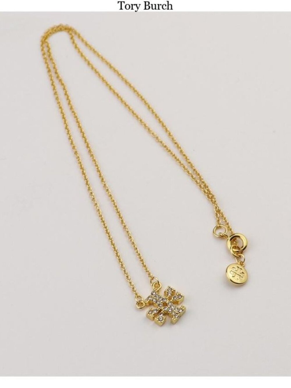 Tory Burch Gold Crystal Logo Pendant Necklace
